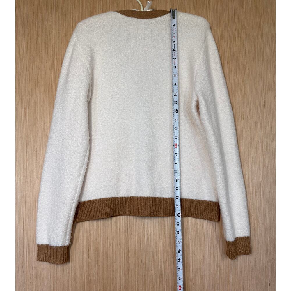 Loft Plush Ribbed Trim Cardigan Sweater Size Large Cream Tan Preppy Minimalist - Picture 7 of 10